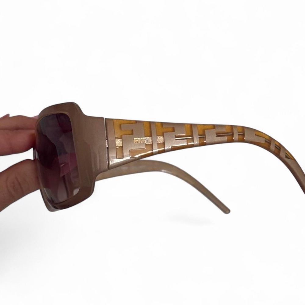 Fendi Zucca Beige Sunglasses with Gold FF Logo Temples